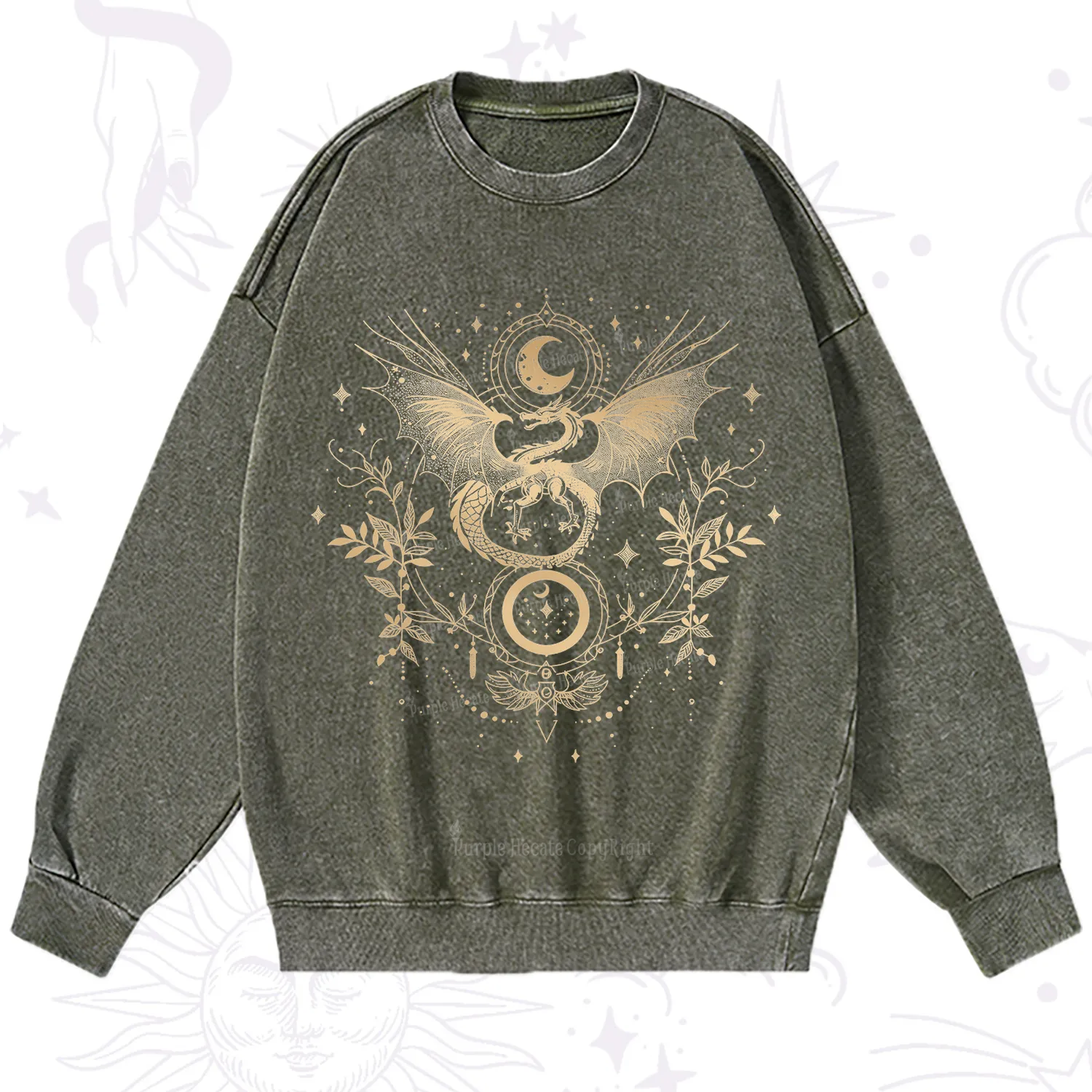 Purplehecate Celestial Dragon Moon Phase Washed Sweatshirt