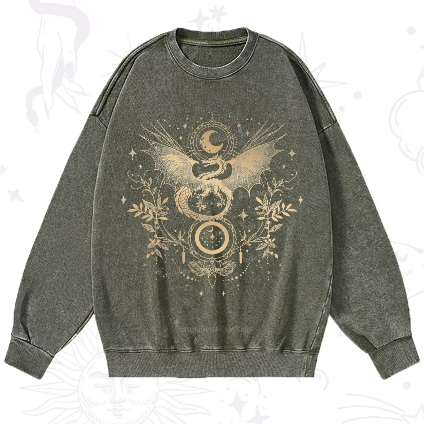Purplehecate Celestial Dragon Moon Phase Washed Sweatshirt