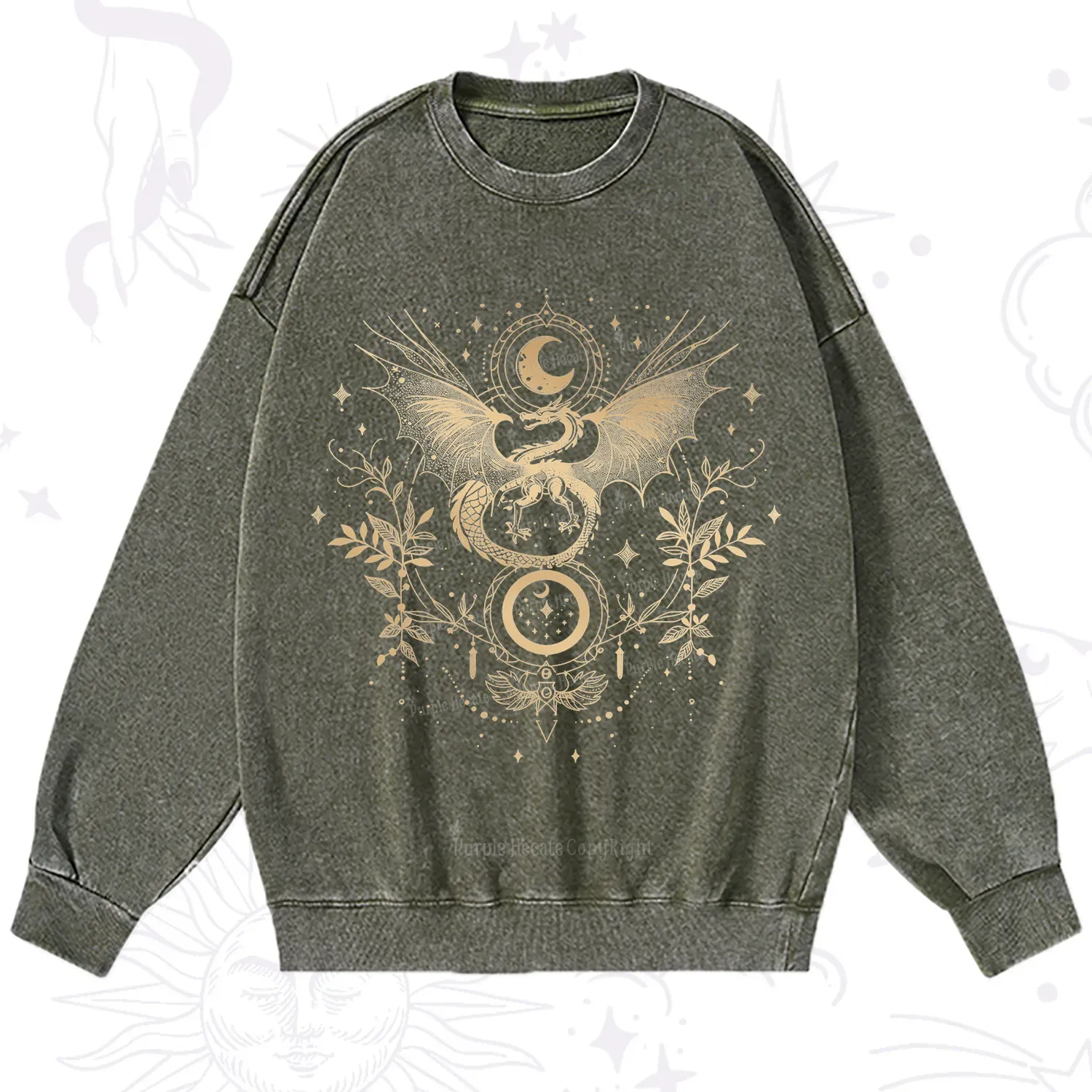 Purplehecate Celestial Dragon Moon Phase Washed Sweatshirt