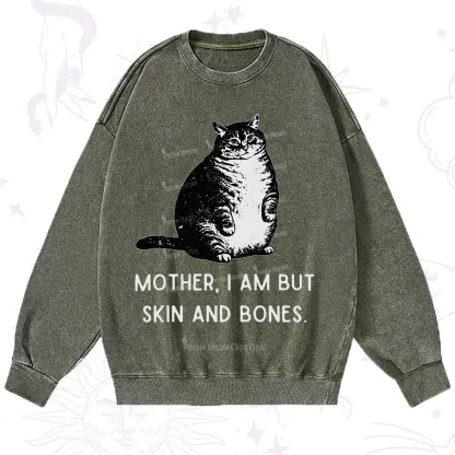 Purplehecate Cat Mother I Am But Skin And Bones Washed Sweatshirt