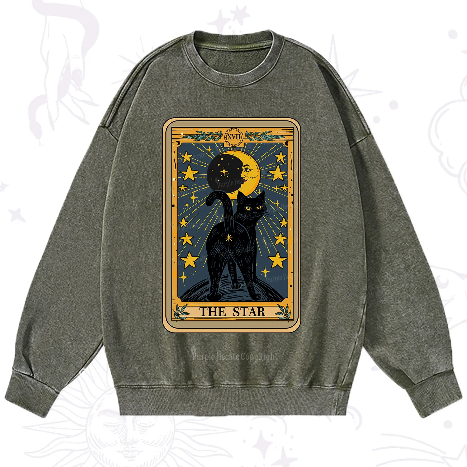 Purplehecate The Star Tarot Cat Washed Sweatshirt