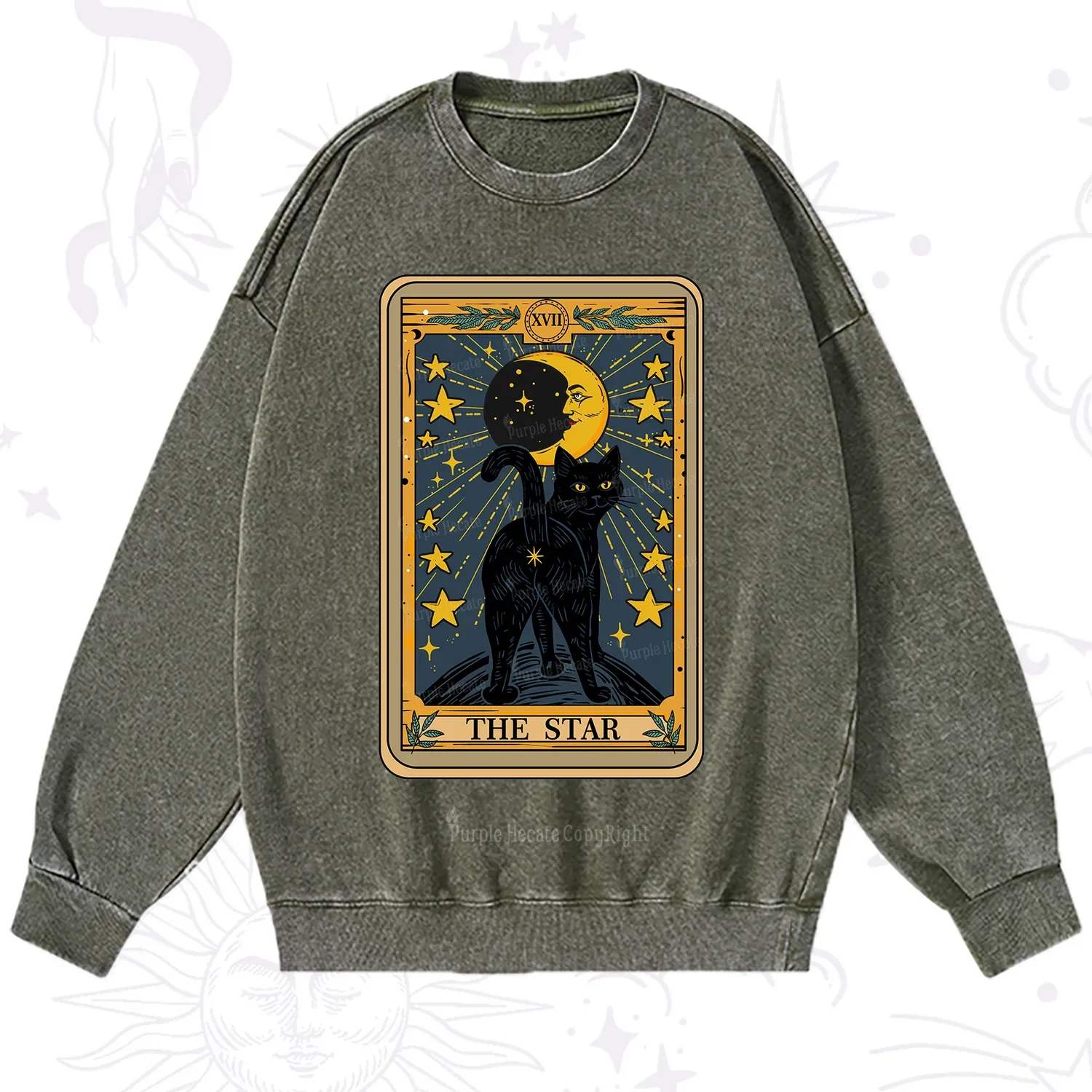Purplehecate The Star Tarot Cat Washed Sweatshirt