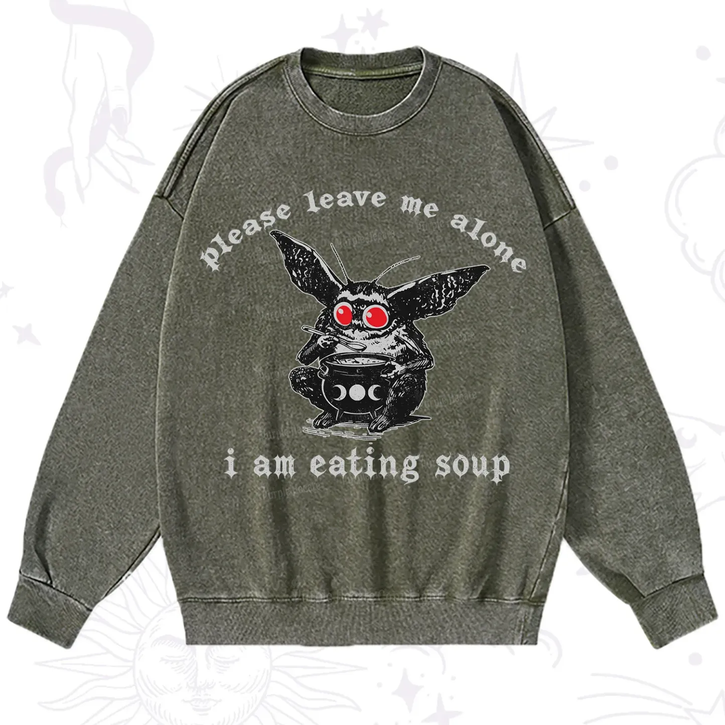 Purplehecate Mothman Eating Soup Washed Sweatshirt