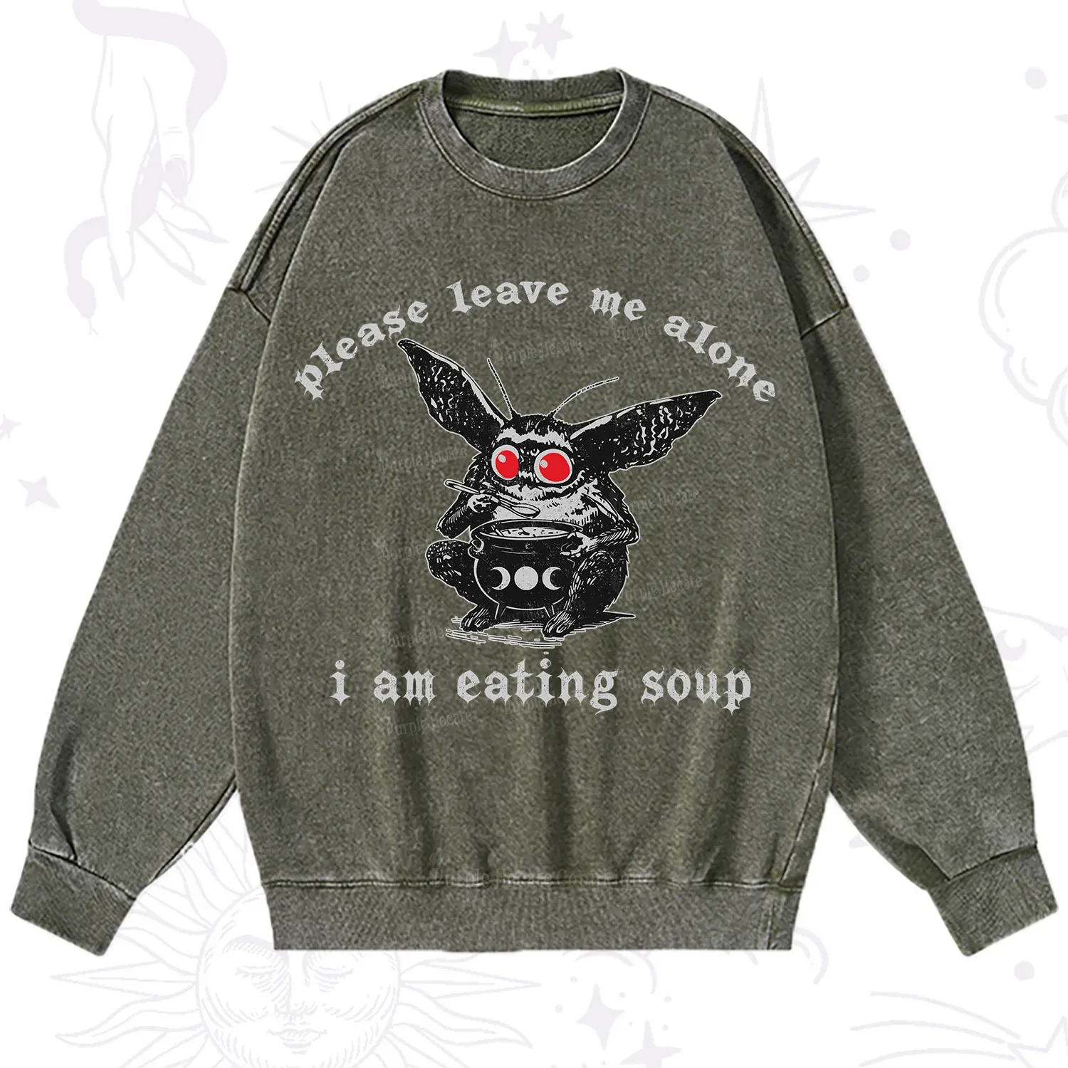 Purplehecate Mothman Eating Soup Washed Sweatshirt