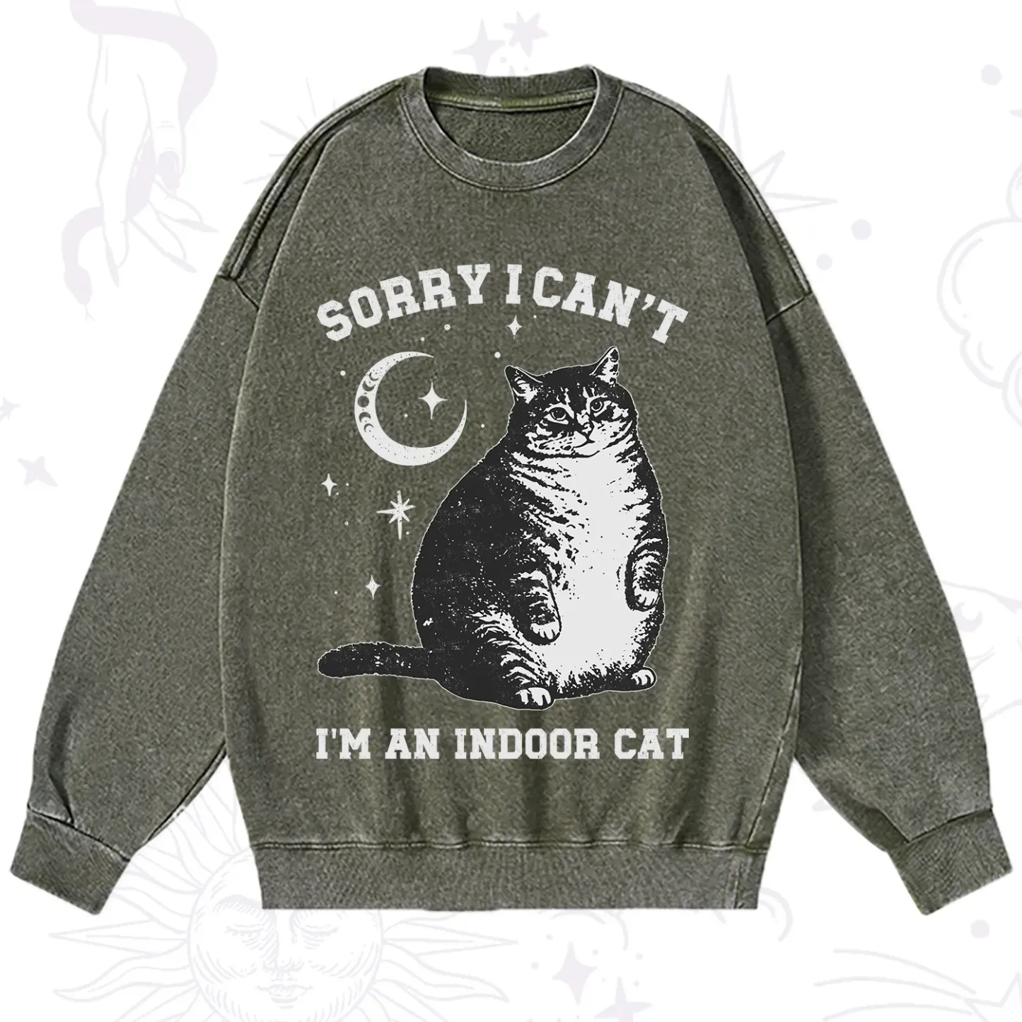 Purplehecate Sorry I Can't Go I'm an Indoor Cat Washed Sweatshirt