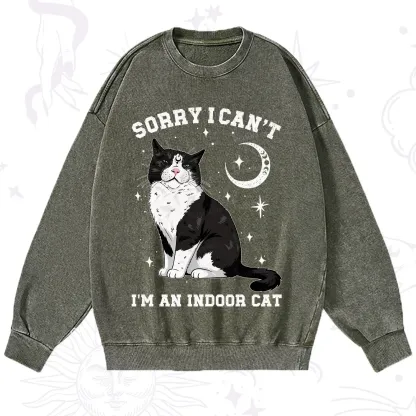 Purplehecate Sorry I Can't Go I'm an Indoor Cat Washed Sweatshirt