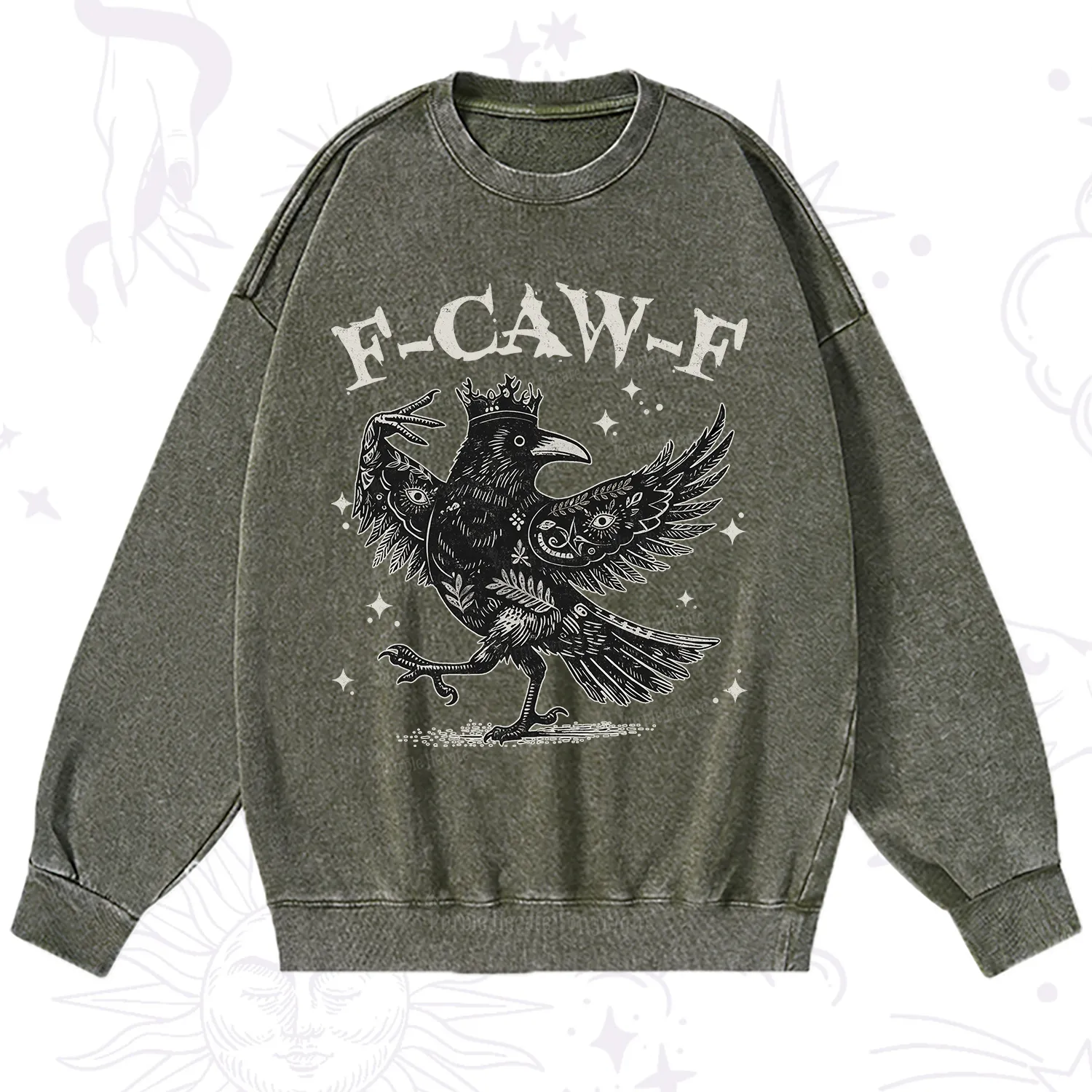 Purplehecate F-caw-f Funny Crow Washed Sweatshirt