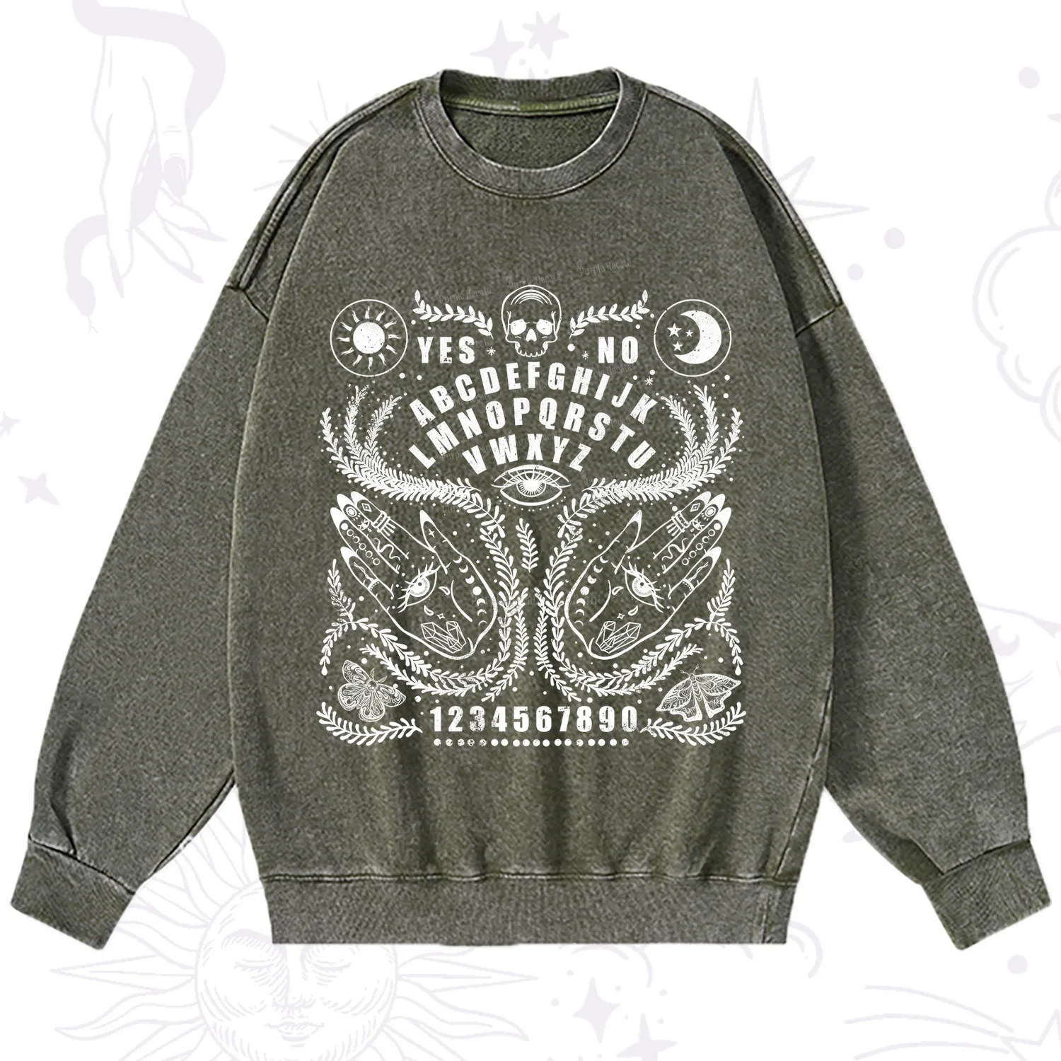 Purplehecate Ouija Spirit Board Washed Sweatshirt
