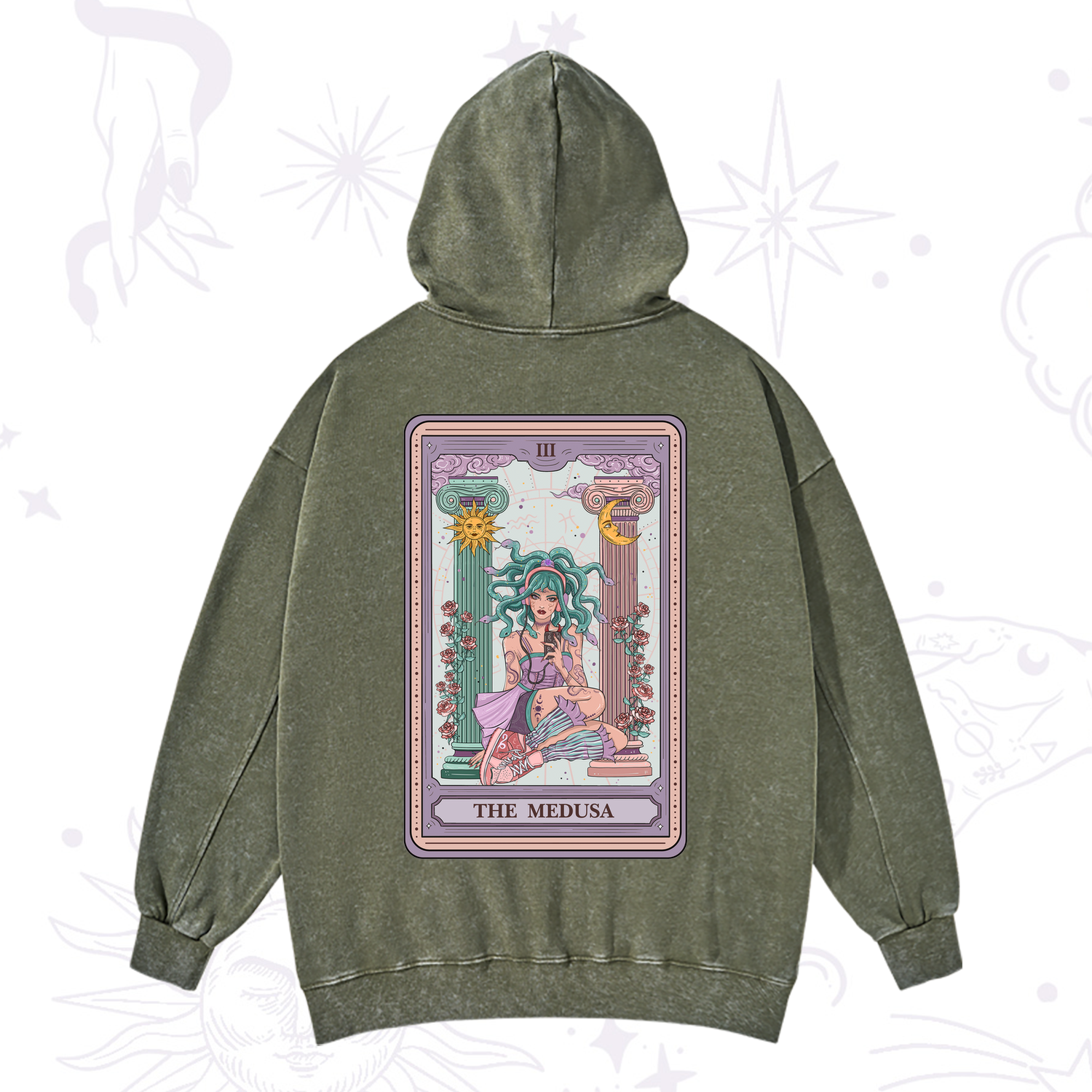 Purplehecate The Fashionable Medusa Tarot Card Washed Hoodie