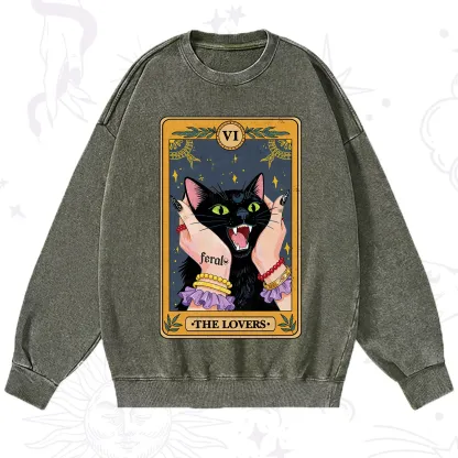 Purplehecate The Lovers Tarot Feral Cat Washed Sweatshirt