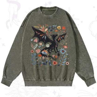 Purplehecate Vintage Fantasy Wyvern Bookish Washed Sweatshirt