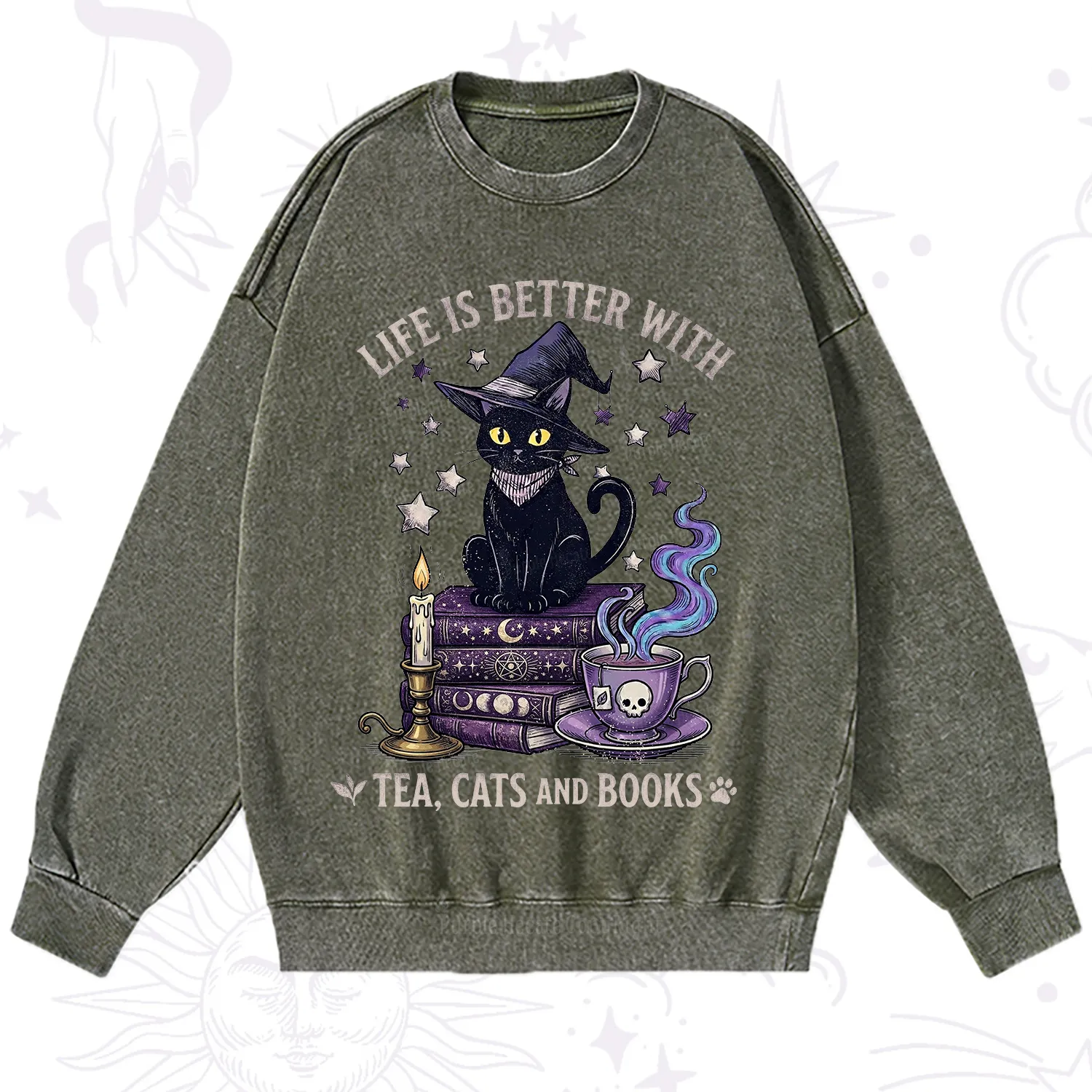 Purplehecate Life Is Better With Cats And Books Washed Sweatshirt