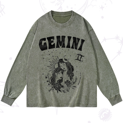 Purplehecate Gemini Zodiac Glyphs  Washed Long Sleeve Shirt