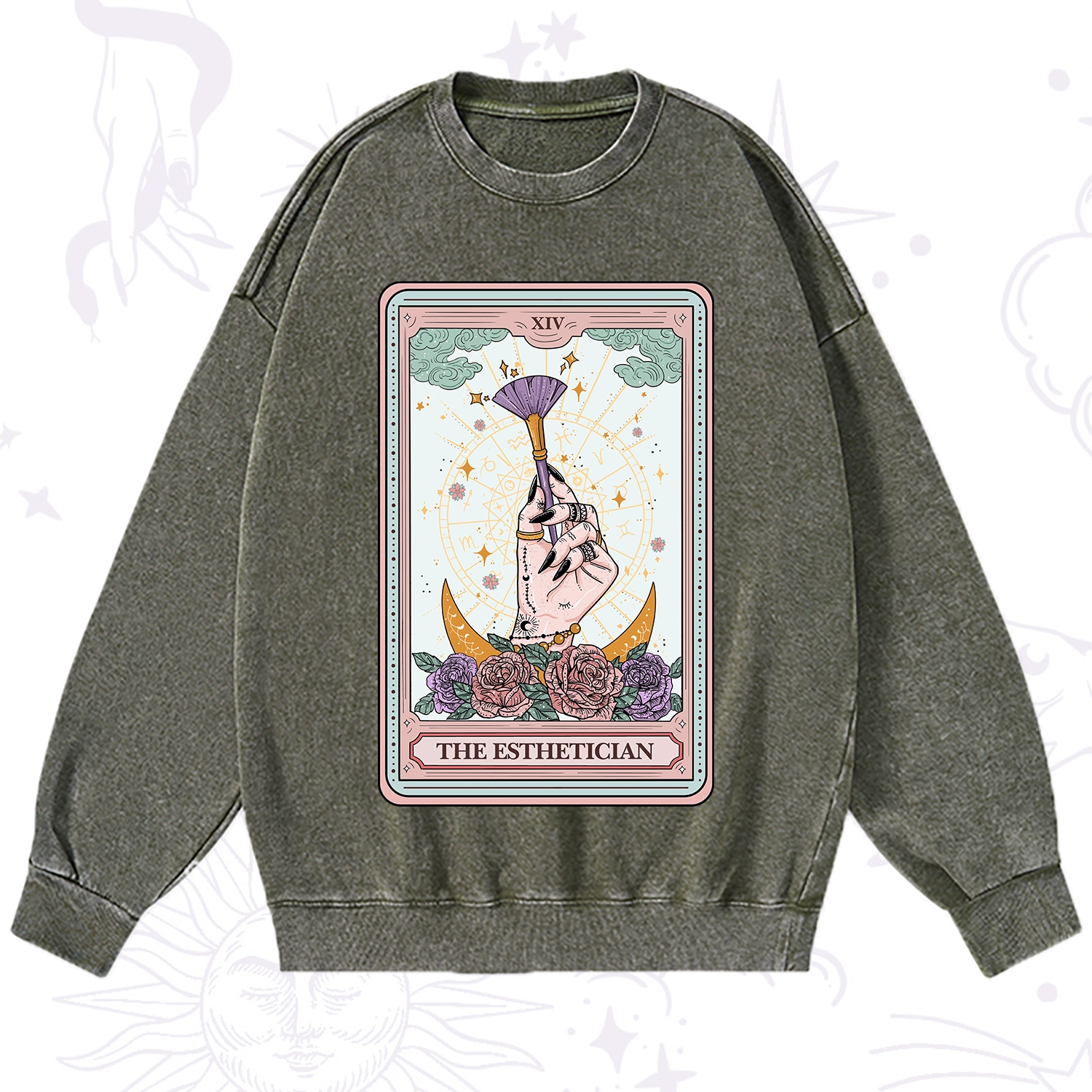 Purplehecate The Esthetician Tarot Card Washed Sweatshirt