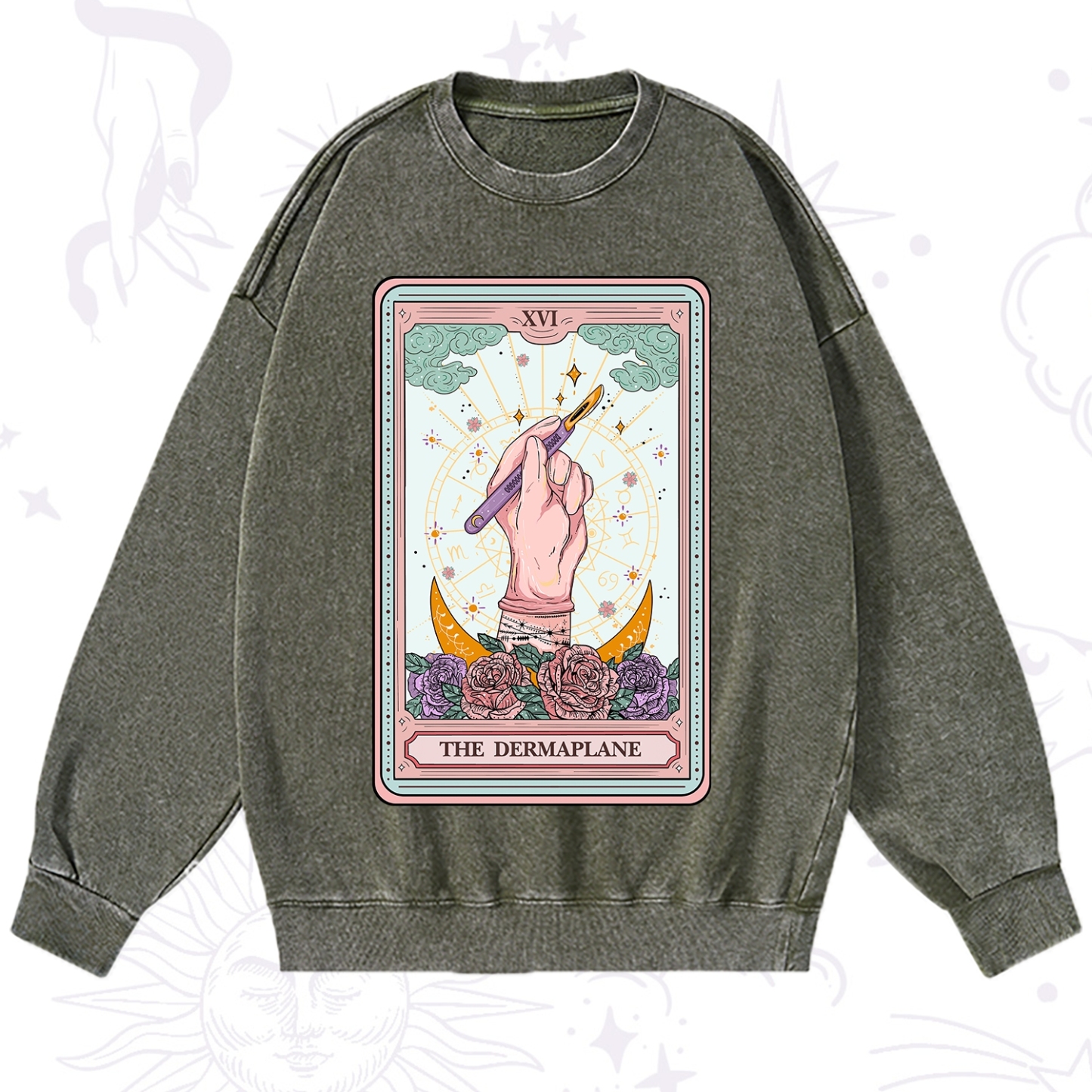 Purplehecate The Dermaplane Tarot Card Washed Sweatshirt