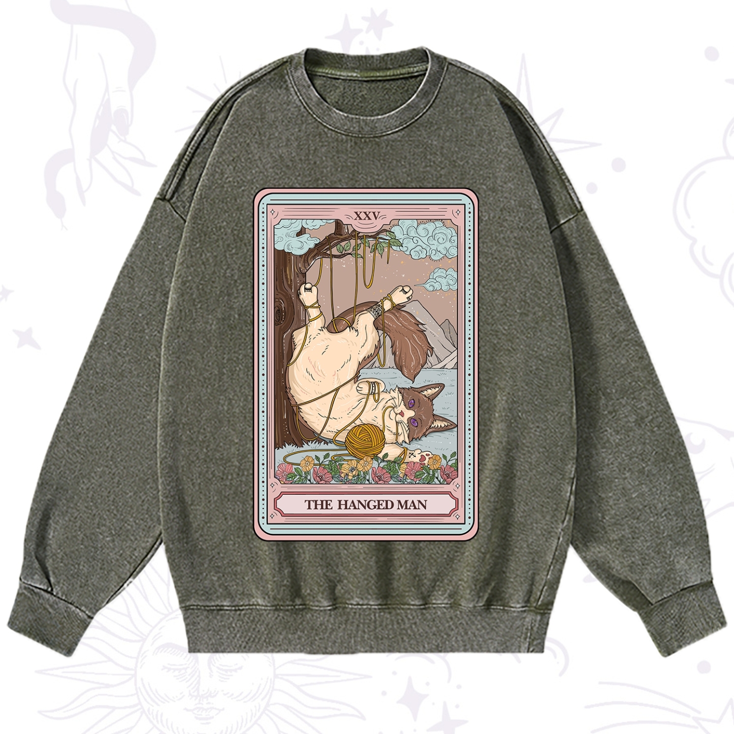 Purplehecate The Hanged Man Tarot Cat Washed Sweatshirt