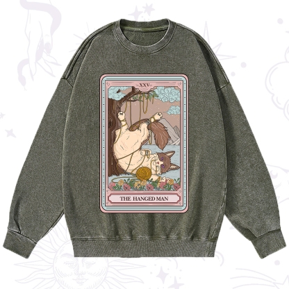Purplehecate The Hanged Man Tarot Cat Washed Sweatshirt
