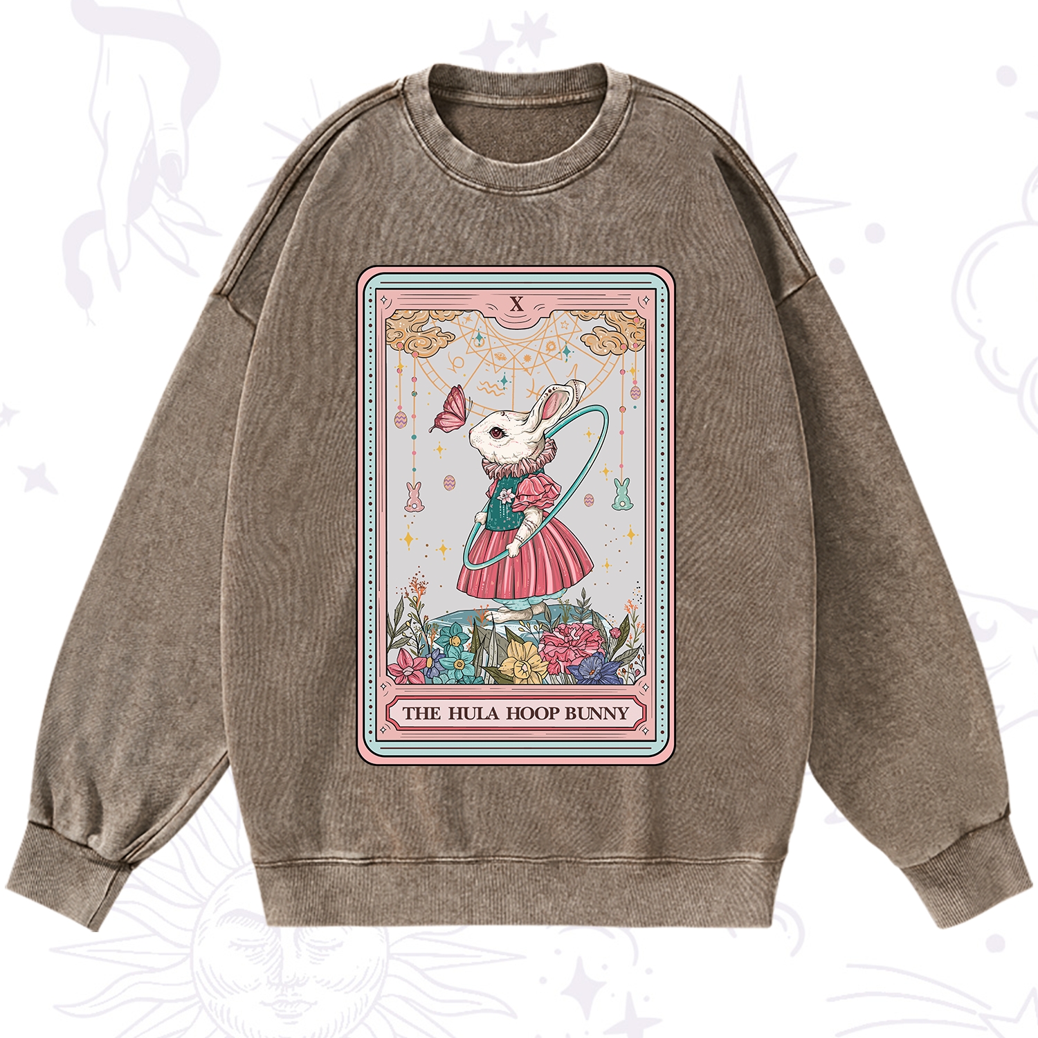 Purplehecate The Hula Hoop Bunny Tarot Washed Sweatshirt