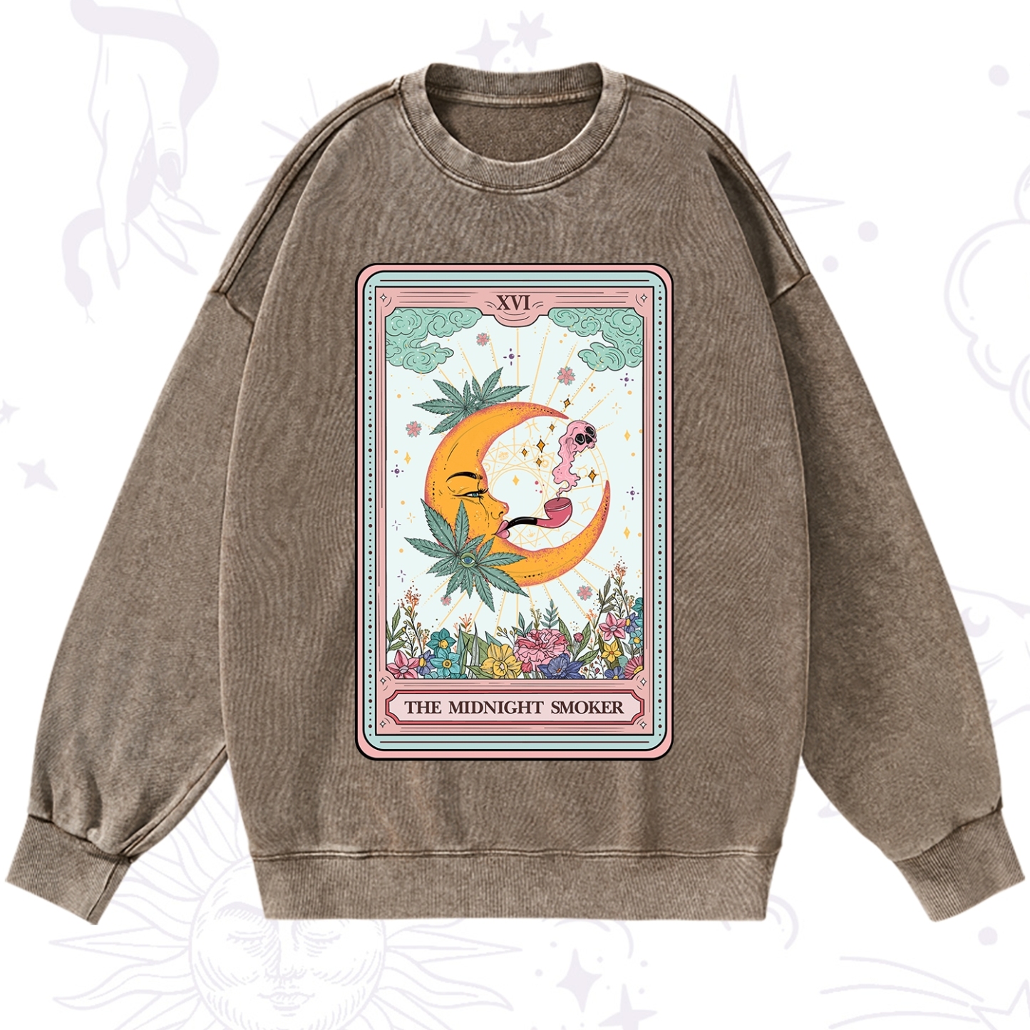 Purplehecate The Midnight Smoker Tarot Washed Sweatshirt