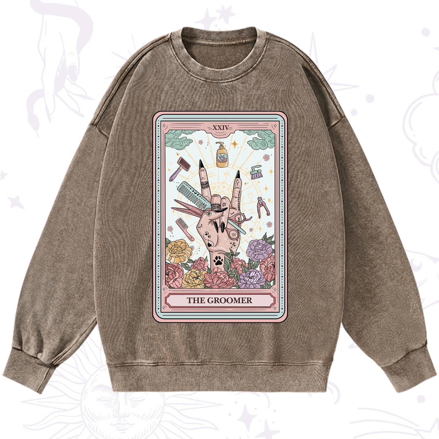 Purplehecate The Pet Groomer Tarot Card Washed Sweatshirt