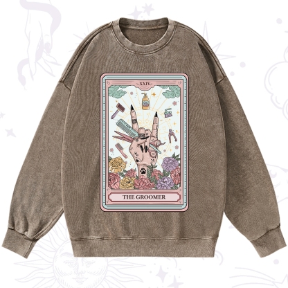 Purplehecate The Pet Groomer Tarot Card Washed Sweatshirt