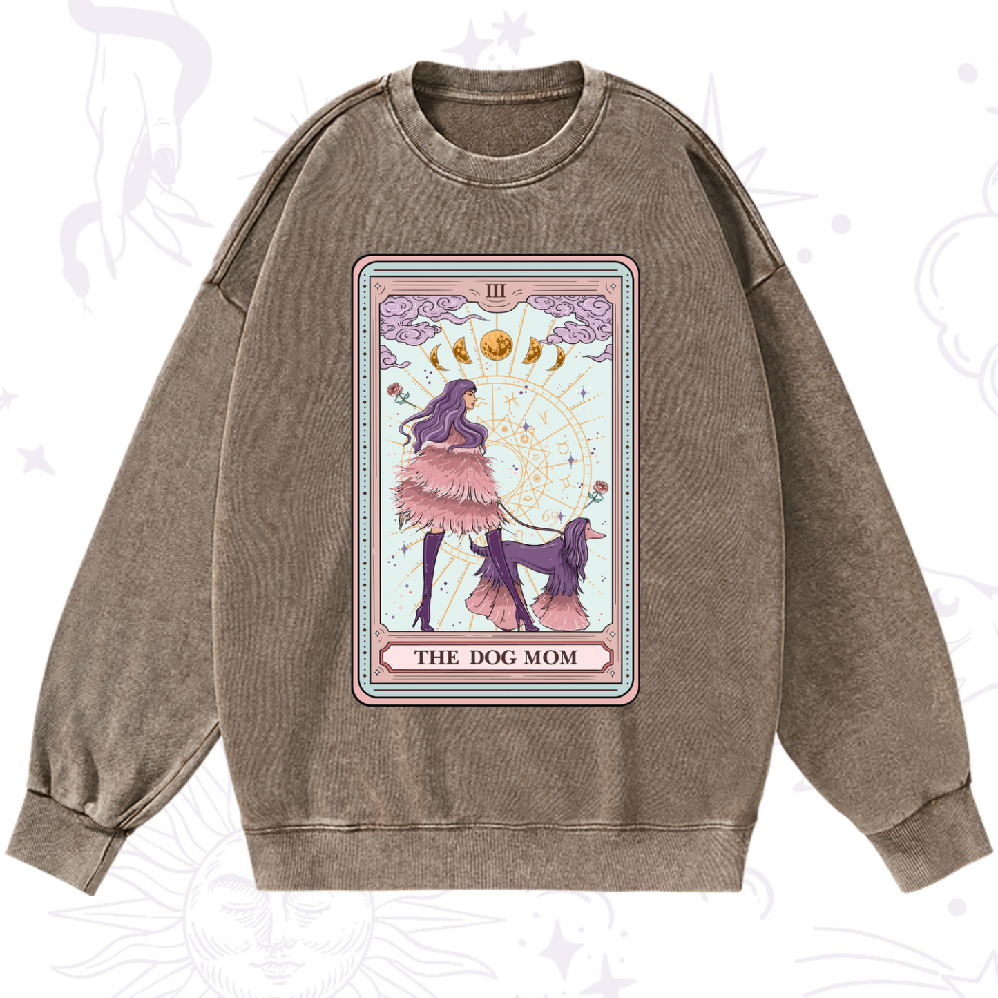 Purplehecate The Fashionable Dog Mom Tarot Card Washed Sweatshirt