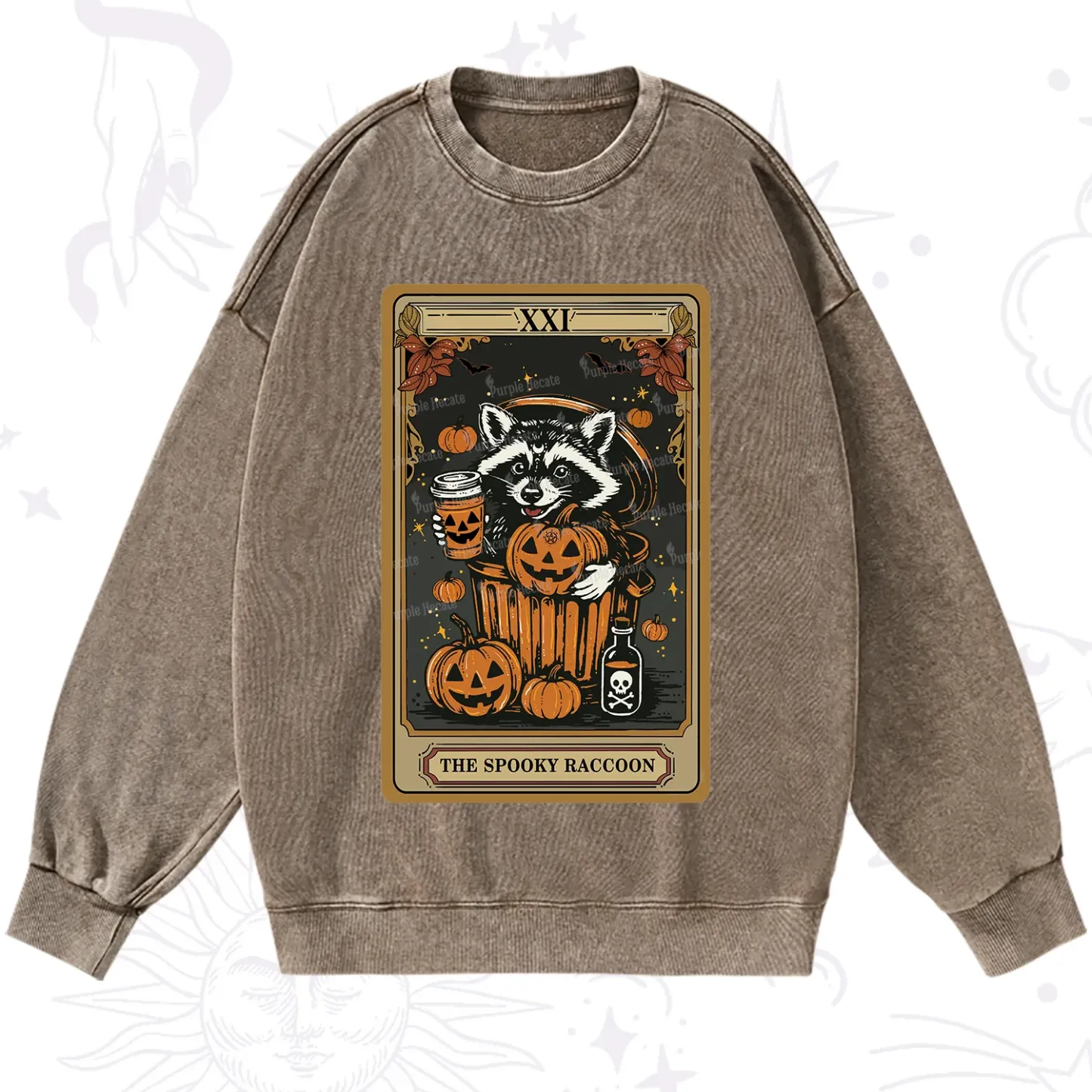 Purplehecate The Spooky Raccoon Tarot Halloween Washed Sweatshirt