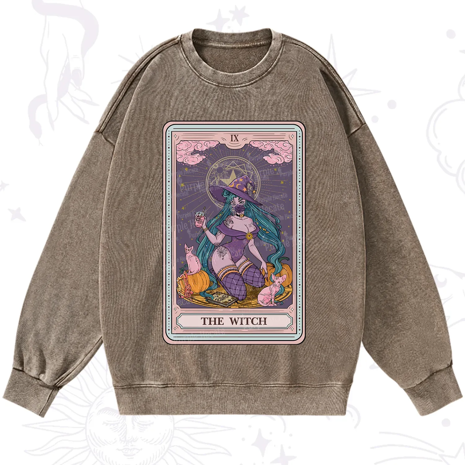 Purplehecate The Witch Tarot Halloween Washed Sweatshirt