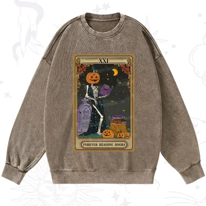 Purplehecate The Forever Reading Books Tarot Halloween Washed Sweatshirt