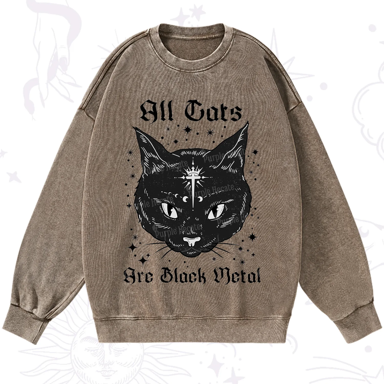 Purplehecate All Cats Are Black Metal Washed Sweatshirt