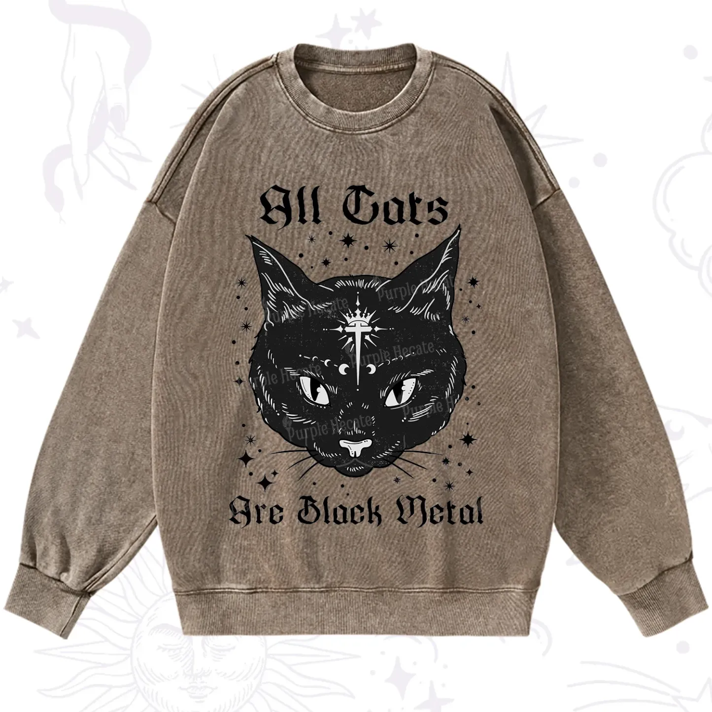 Purplehecate All Cats Are Black Metal Washed Sweatshirt