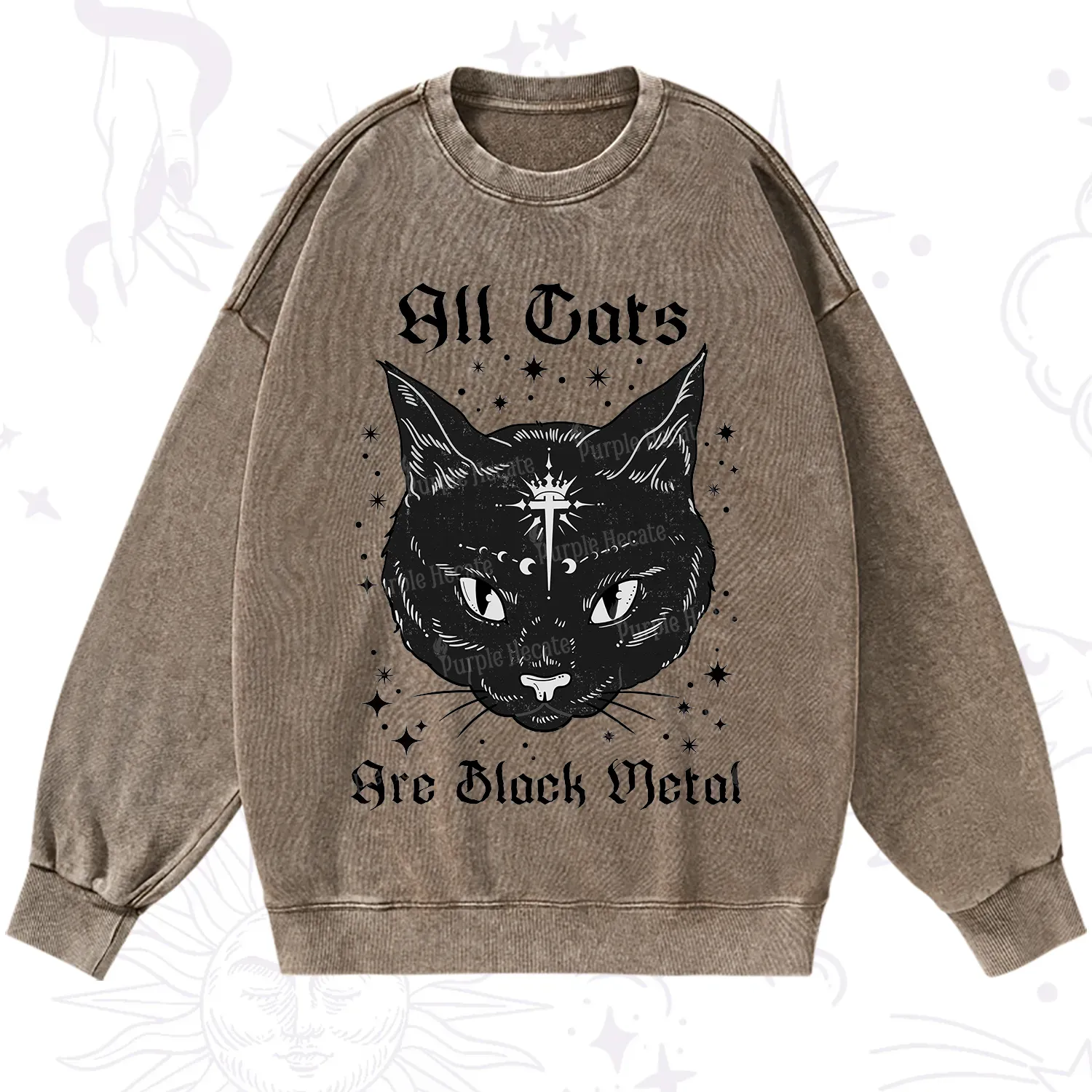 Purplehecate All Cats Are Black Metal Washed Sweatshirt