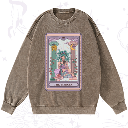 Purplehecate The Fashionable Medusa Tarot Card Washed Sweatshirt