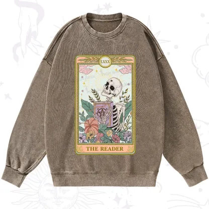 Purplehecate The Reader Occult Tarot Skeleton Washed Sweatshirt