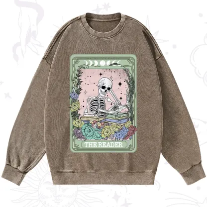 Purplehecate The Reader Bookworm Tarot Skeleton Washed Sweatshirt