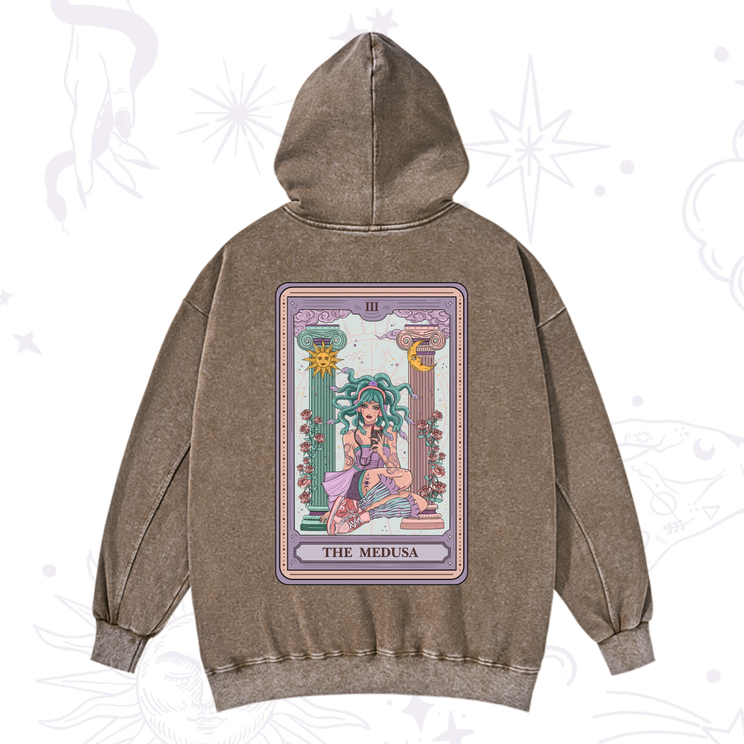 Purplehecate The Fashionable Medusa Tarot Card Washed Hoodie