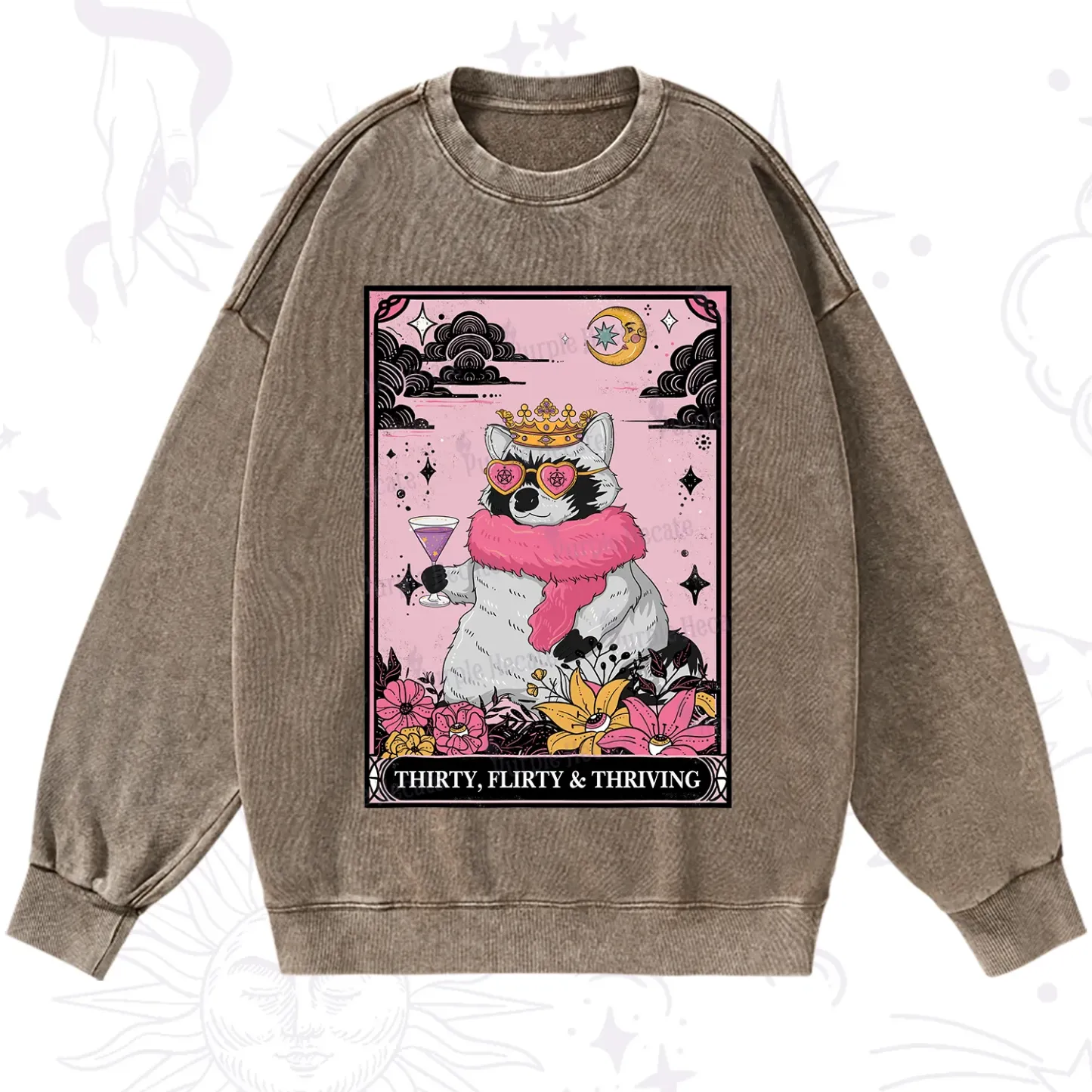 Purplehecate The Thirty Flirty Thriving Oracle Card Washed Sweatshirt