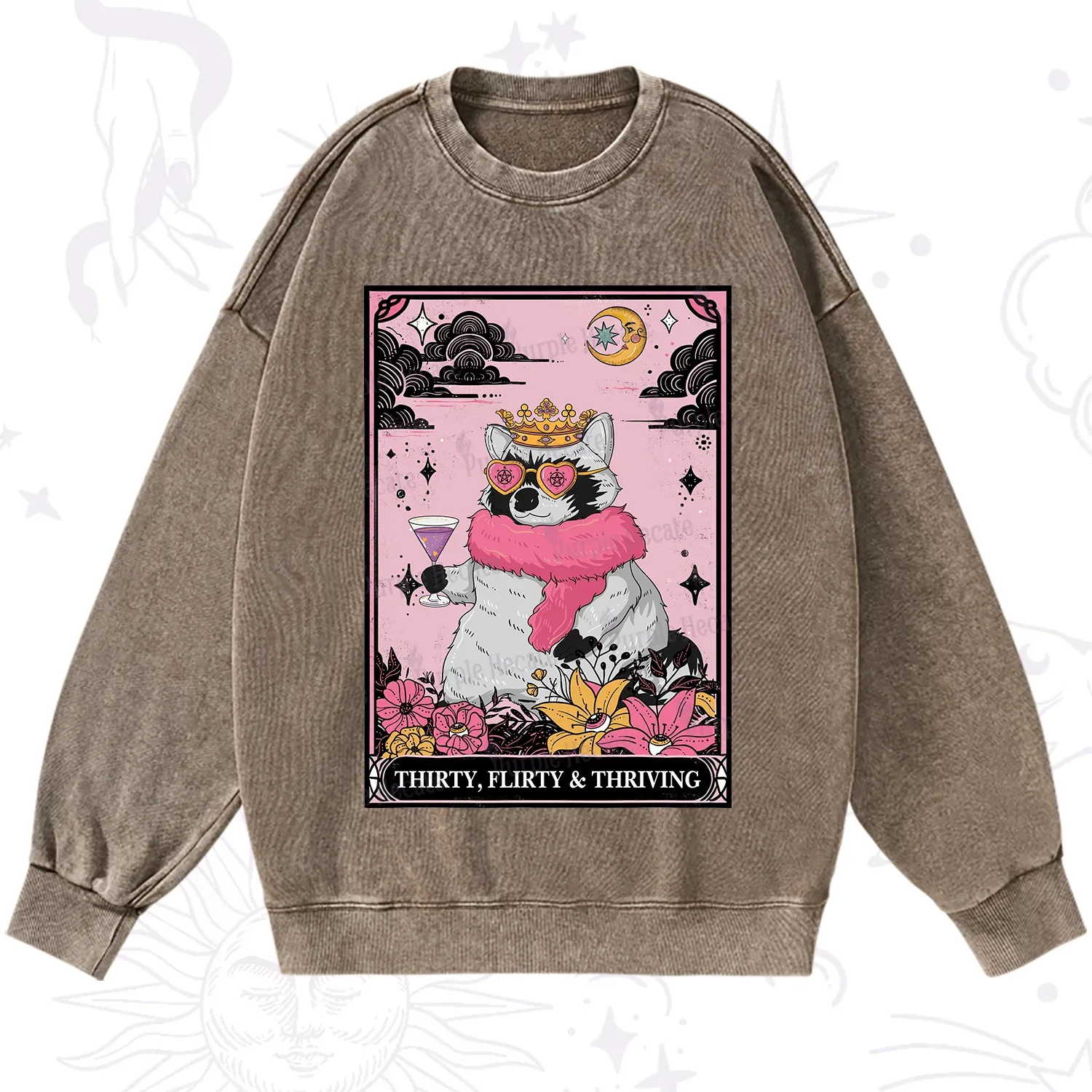 Purplehecate The Thirty Flirty Thriving Oracle Card Washed Sweatshirt