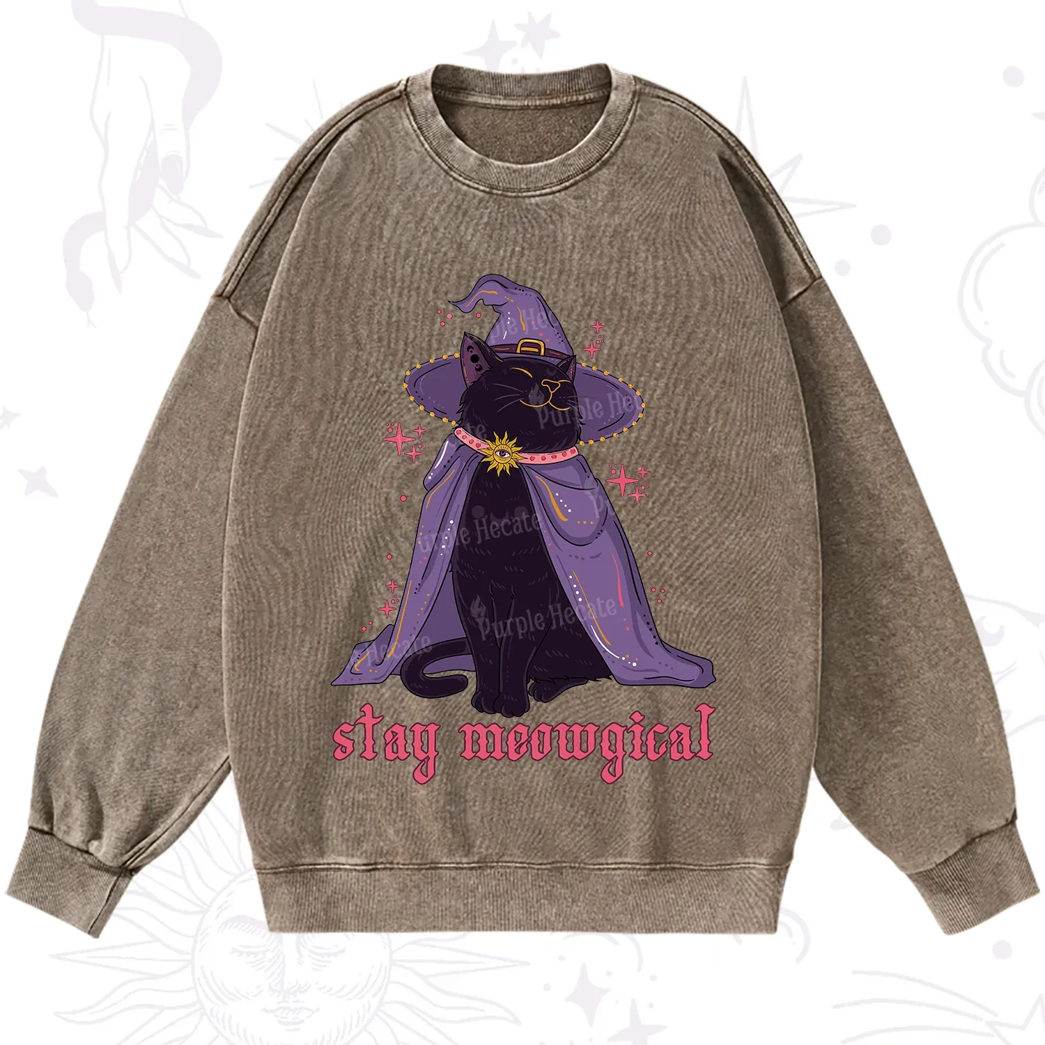 Purplehecate Stay Meowgical Cat Washed Sweatshirt