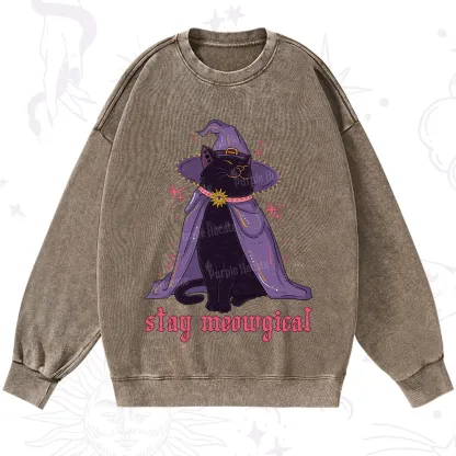 Purplehecate Stay Meowgical Cat Washed Sweatshirt