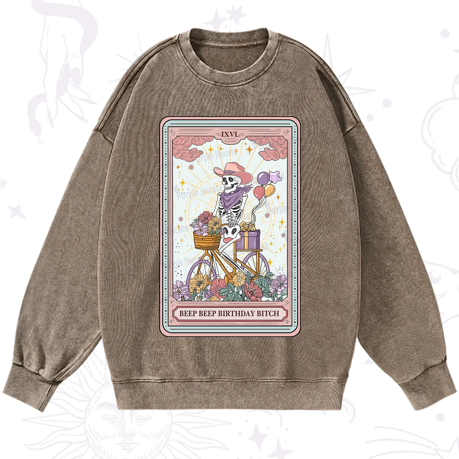 Purplehecate The Beep Beep Birthday Bitch Tarot Washed Sweatshirt