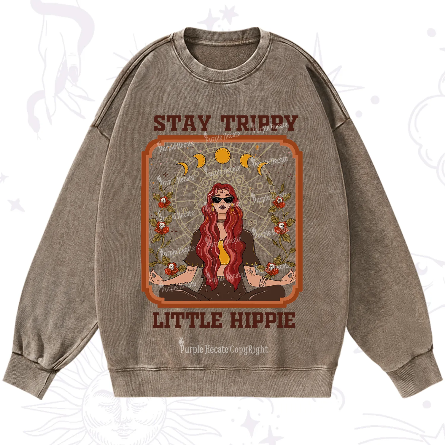 Purplehecate Stay Trippy Little Witchy Hippie Washed Sweatshirt