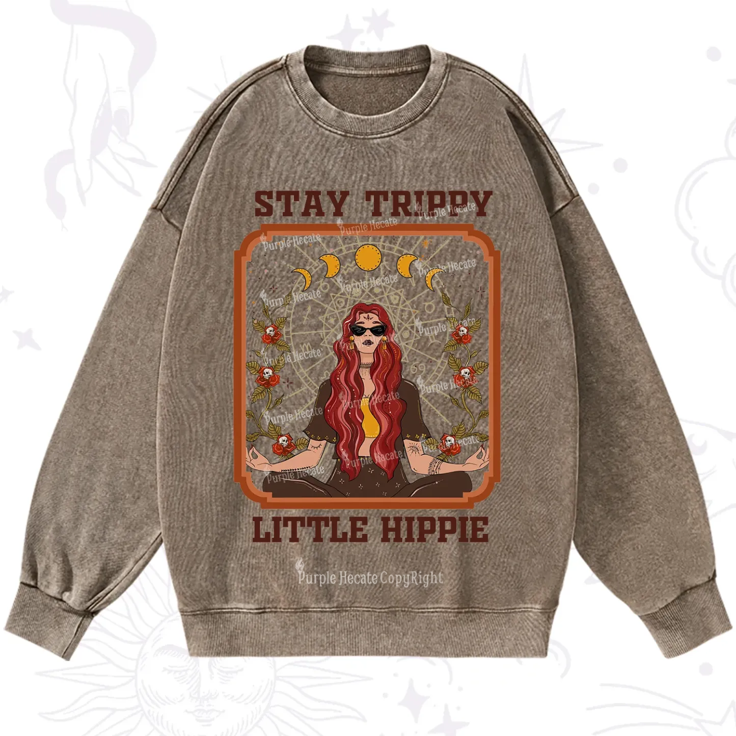 Purplehecate Stay Trippy Little Witchy Hippie Washed Sweatshirt