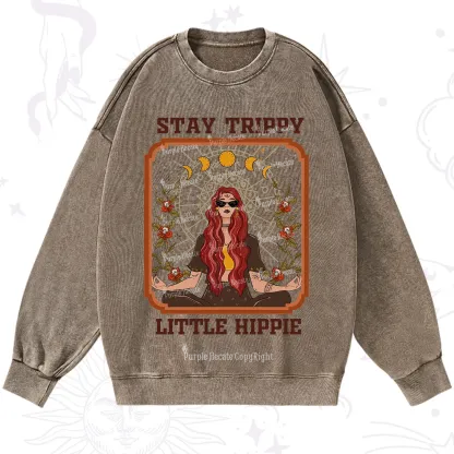 Purplehecate Stay Trippy Little Witchy Hippie Washed Sweatshirt
