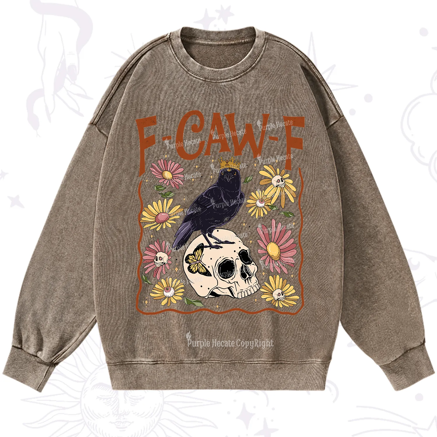 Purplehecate Funny F-Caw-F Crow Washed Sweatshirt