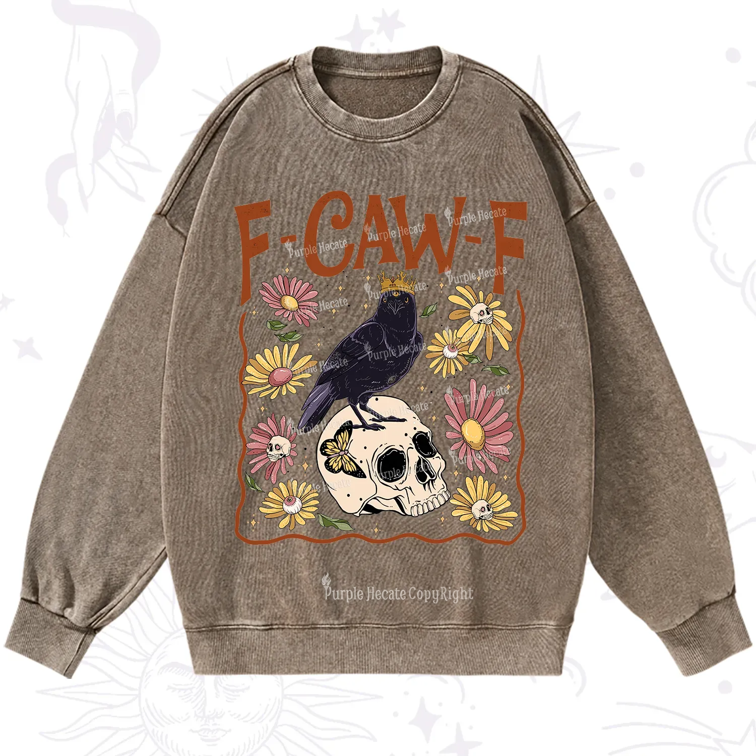 Purplehecate Funny F-Caw-F Crow Washed Sweatshirt