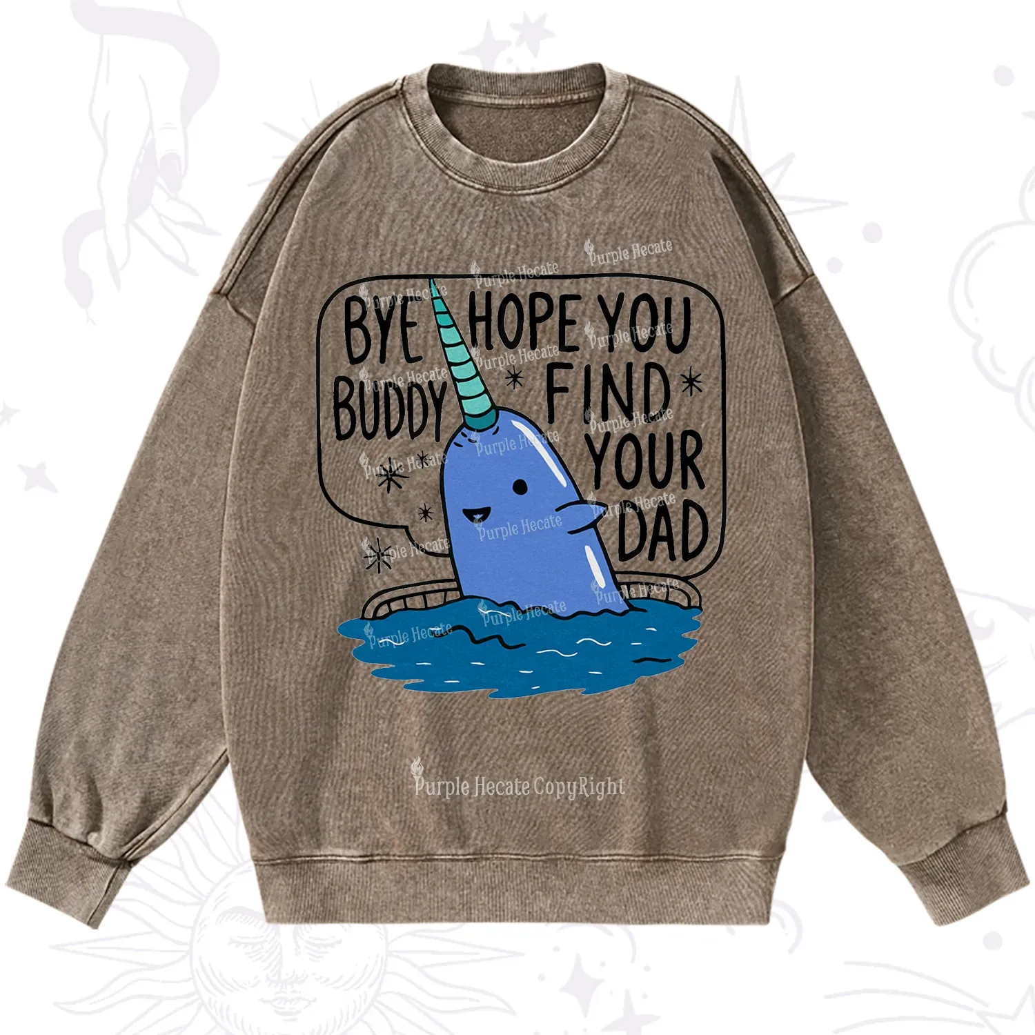 Purplehecate Good Luck Buddy Whale Christmas Washed Sweatshirt