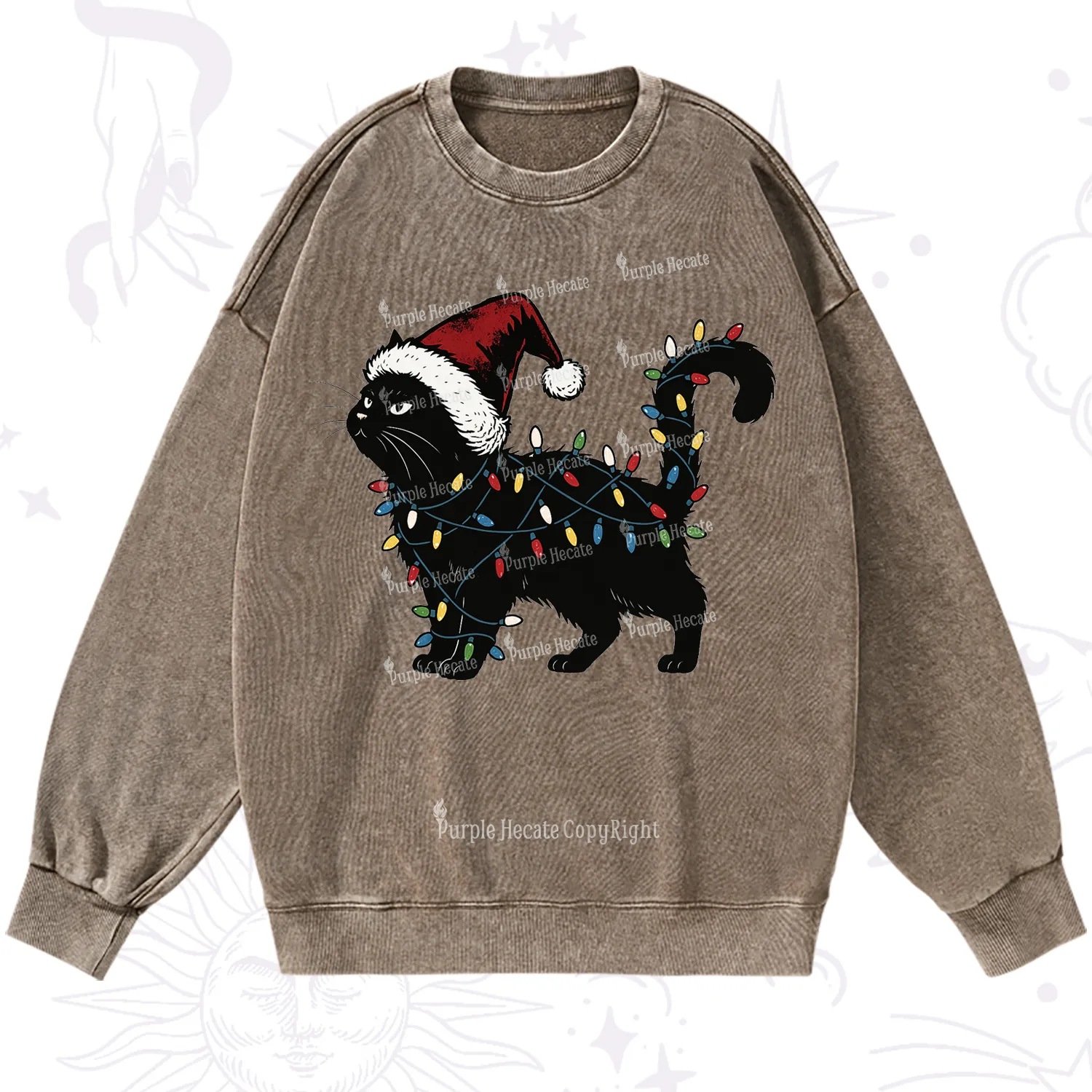 Purplehecate Cute Cat Christmas Washed Sweatshirt