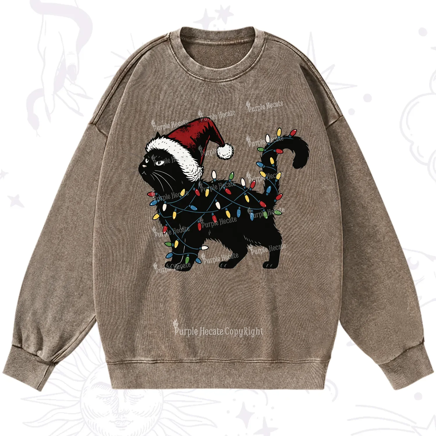 Purplehecate Cute Cat Christmas Washed Sweatshirt