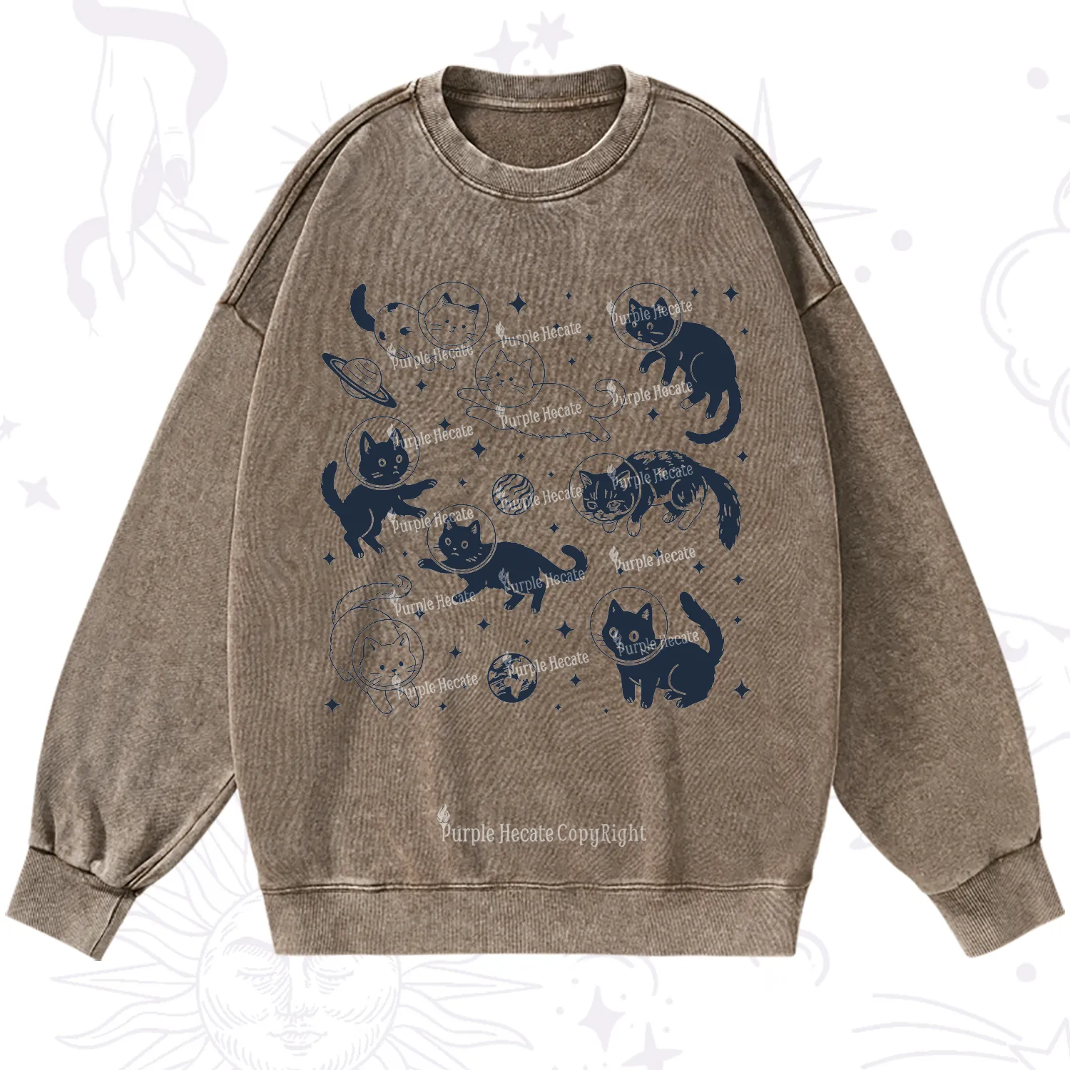 Purplehecate Cats in Space Washed Sweatshirt